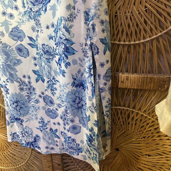 Hello Molly Blue White Floral Slip Midi Dress Size Large US 8 - Picture 5 of 8